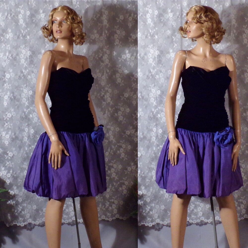 Vintage 80s Party Dress Size Small 1980s Retro Velvet Taffeta Balloon Skirt Mini